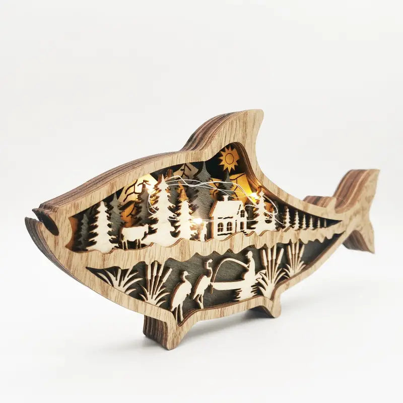 Wooden Fish Carving - Creative Ocean Art Desktop Decor