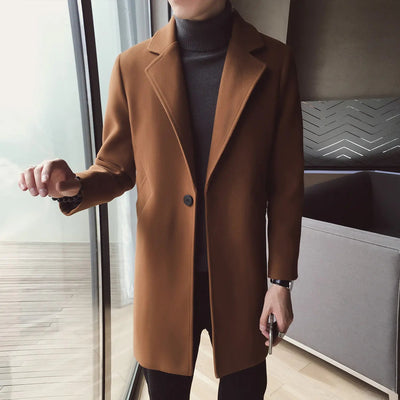 Mid - Length Woolen Coat for Men - ActOn