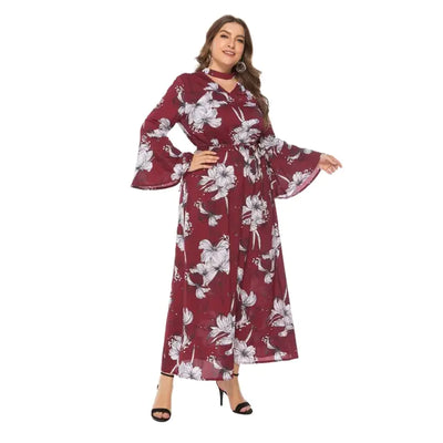 Plus Size Boho Floral Maxi Dress with Choker Neckline