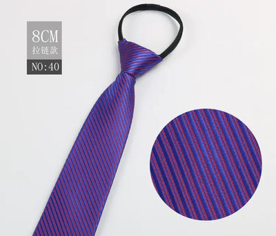 Black Men's Tie - Blue Striped Business Zipper Tie