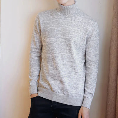 Men's Solid Color High Neck Long Sleeve Sweater