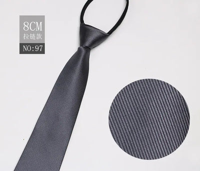 Black Men's Tie - Blue Striped Business Zipper Tie