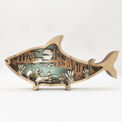 Wooden Fish Carving - Creative Ocean Art Desktop Decor