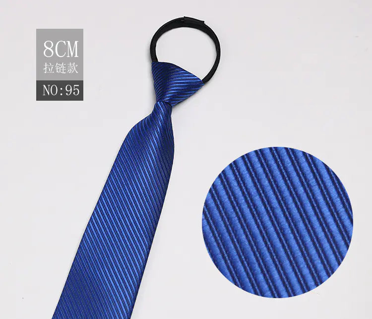 Black Men's Tie - Blue Striped Business Zipper Tie