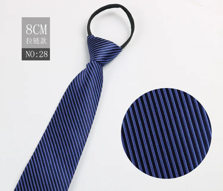Black Men's Tie - Blue Striped Business Zipper Tie