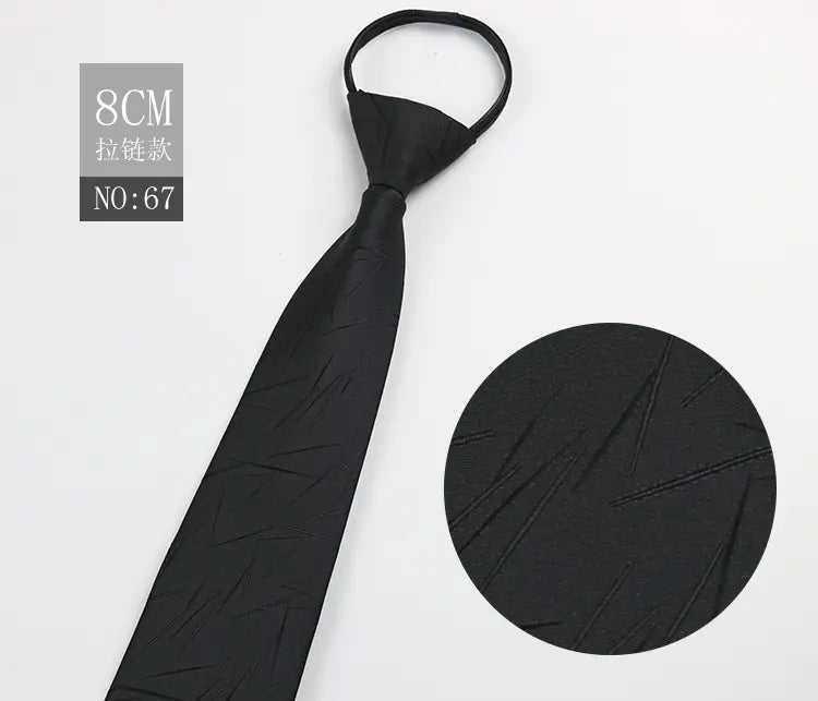 Black Men's Tie - Blue Striped Business Zipper Tie