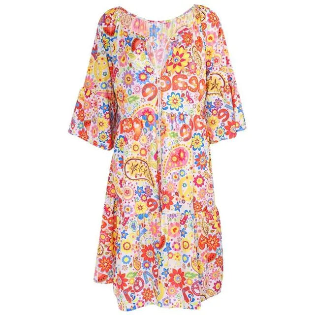 5XL Summer Bohemian Floral Dress for Vacation