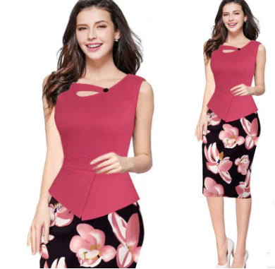 Floral Patchwork Plus Size Sleeveless Pencil Dress