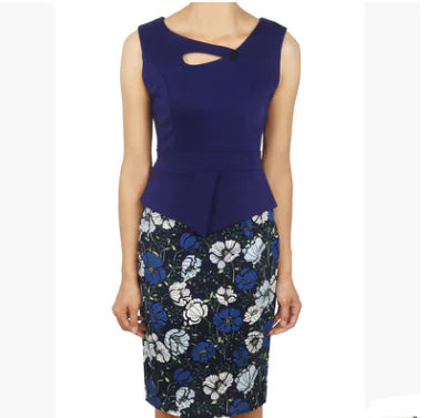 Floral Patchwork Plus Size Sleeveless Pencil Dress
