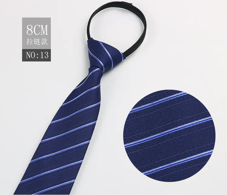 Black Men's Tie - Blue Striped Business Zipper Tie