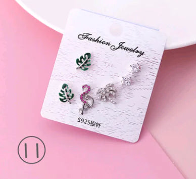 925 Silver Stud Earrings Set with Zirconia and Fruit Design