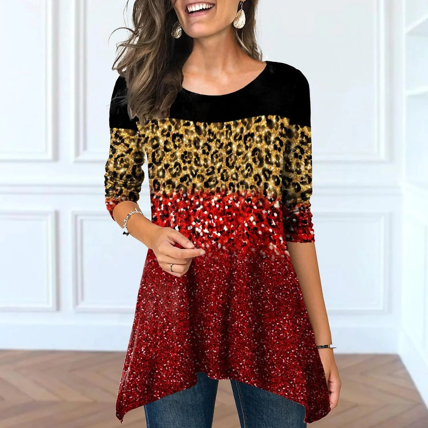 Plus Size Women's Floral Print Round Neck Dress - ActOn