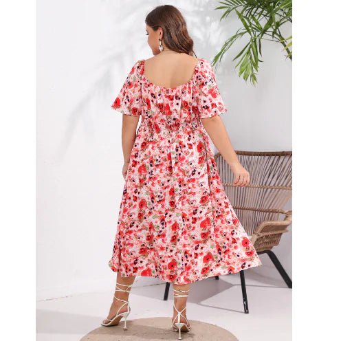 Plus Size Women's Floral Square Neck Tea Dress - ActOn