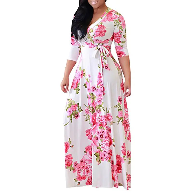Plus Size Women's Floral Tie Waist Maxi Dress - ActOn