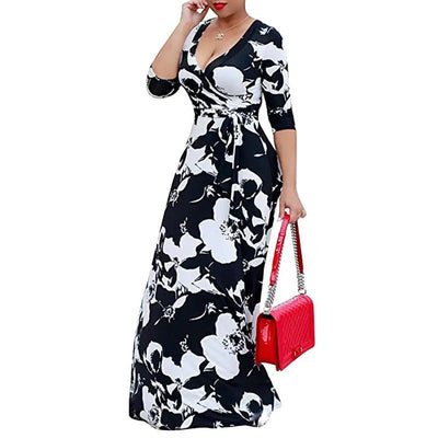 Plus Size Women's Floral Tie Waist Maxi Dress - ActOn