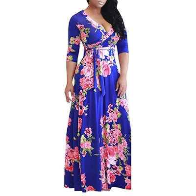 Plus Size Women's Floral Tie Waist Maxi Dress - ActOn