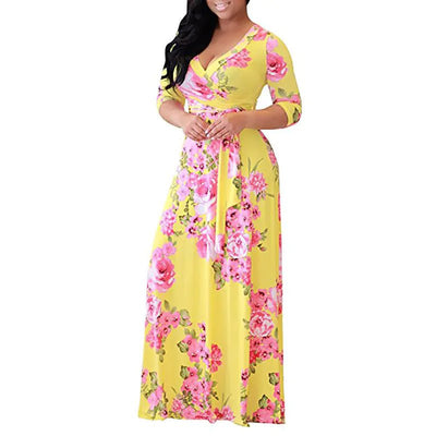 Plus Size Women's Floral Tie Waist Maxi Dress - ActOn