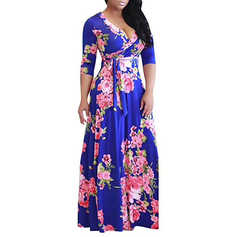 Plus Size Women's Floral Tie Waist Maxi Dress - ActOn