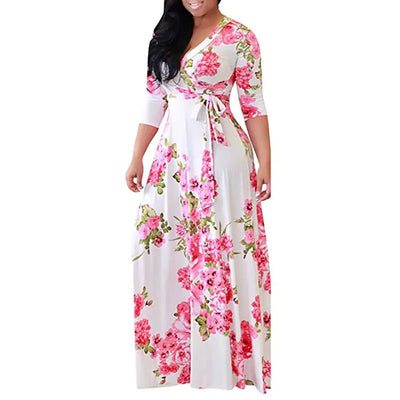 Plus Size Women's Floral Tie Waist Maxi Dress - ActOn