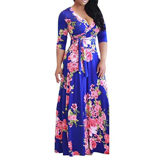 Plus Size Women's Floral Tie Waist Maxi Dress - ActOn