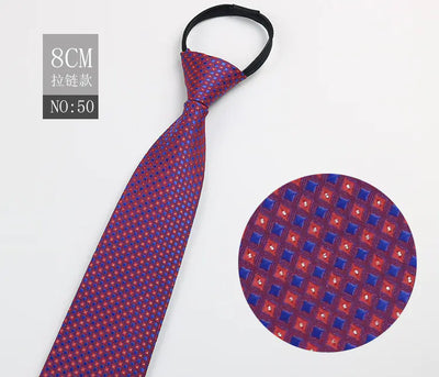 Black Men's Tie - Blue Striped Business Zipper Tie