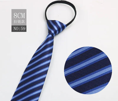 Black Men's Tie - Blue Striped Business Zipper Tie