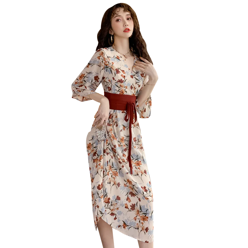 Plus Size Modified Hanfu Summer Dress with Floral Design