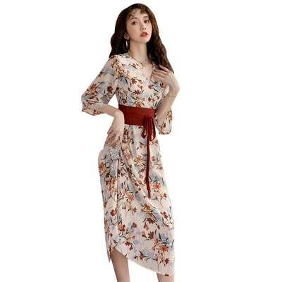 Plus Size Modified Hanfu Summer Dress with Floral Design