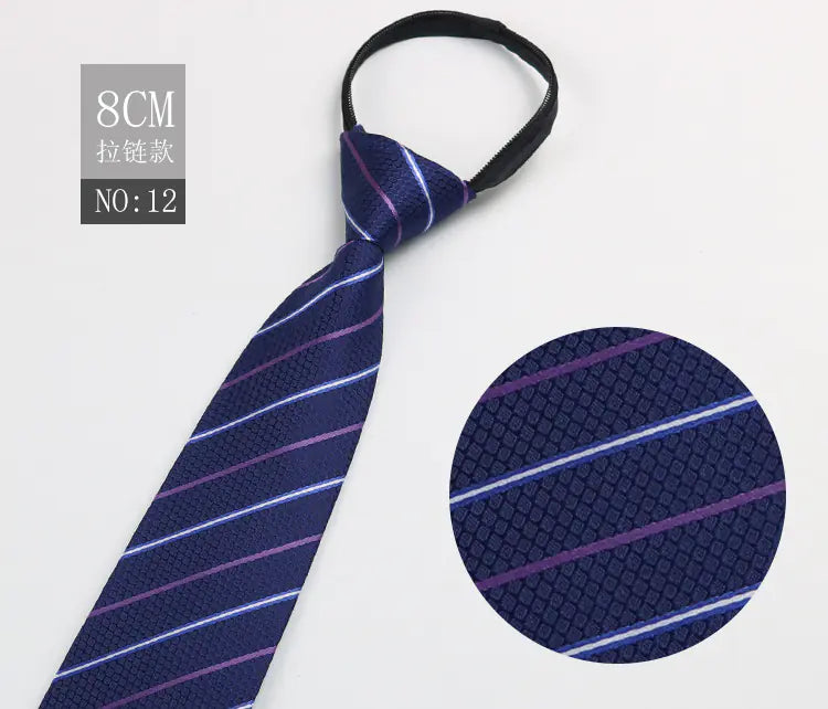 Black Men's Tie - Blue Striped Business Zipper Tie