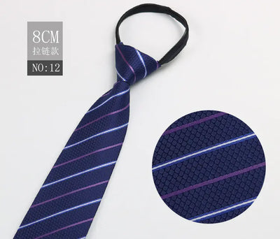Black Men's Tie - Blue Striped Business Zipper Tie