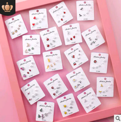 925 Silver Stud Earrings Set with Zirconia and Fruit Design