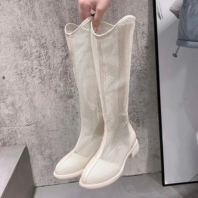 Hollow Breathable Thick Heel Ankle Boots