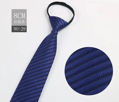 Black Men's Tie - Blue Striped Business Zipper Tie