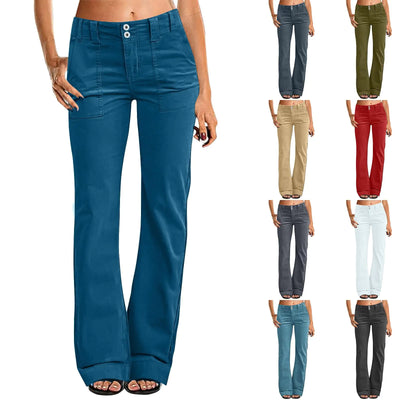 Casual Stretch Twill Pants for Women Straight Fit Chino Pant High Rise Work Pants Wide Leg Flare Pants Tummy Control Twill Pant Casual Chino Pants Bell Bottoms Stretch Pants Baggy Jean Red