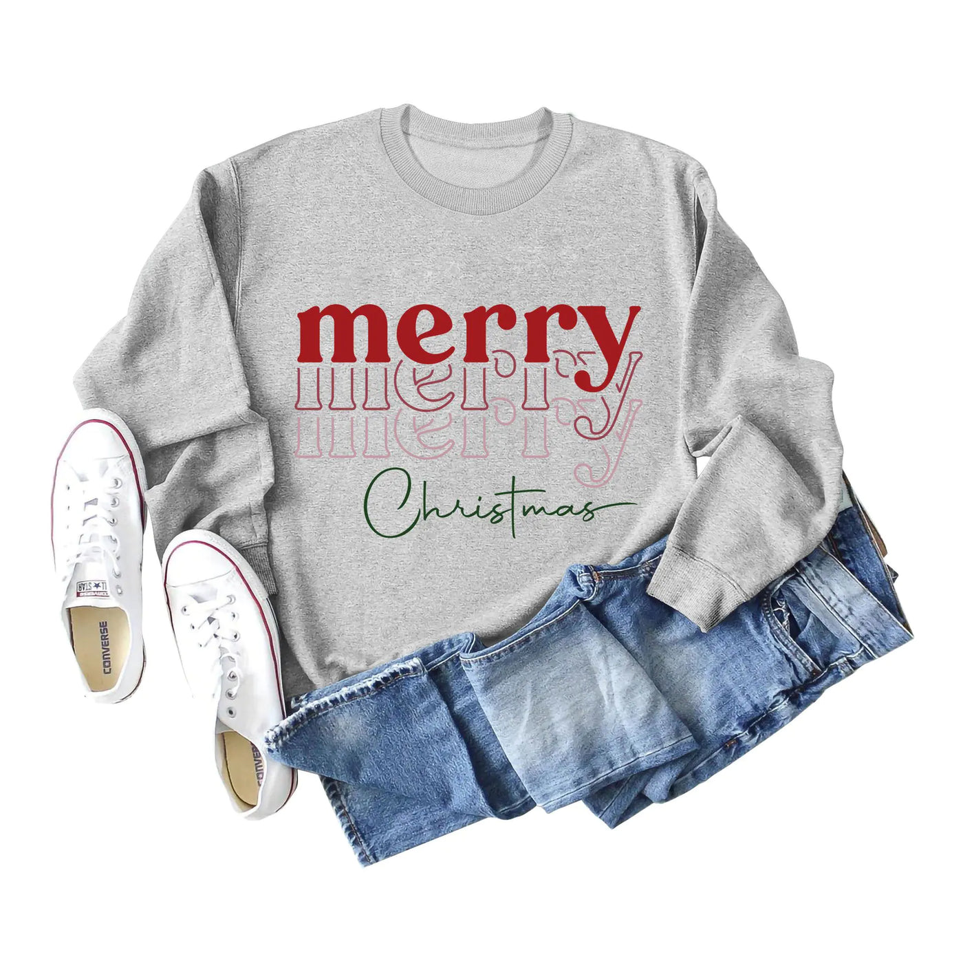 Letter Print Round Neck Long Sleeve Christmas Sweater