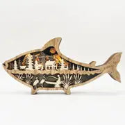 Wooden Fish Carving - Creative Ocean Art Desktop Decor
