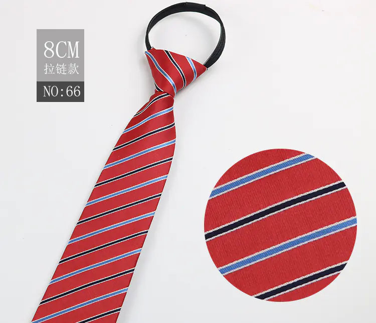 Black Men's Tie - Blue Striped Business Zipper Tie