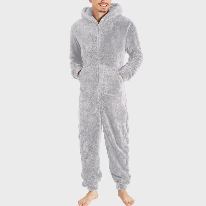2023 Men's Thick Fleece Hooded Jumpsuit Pajamas