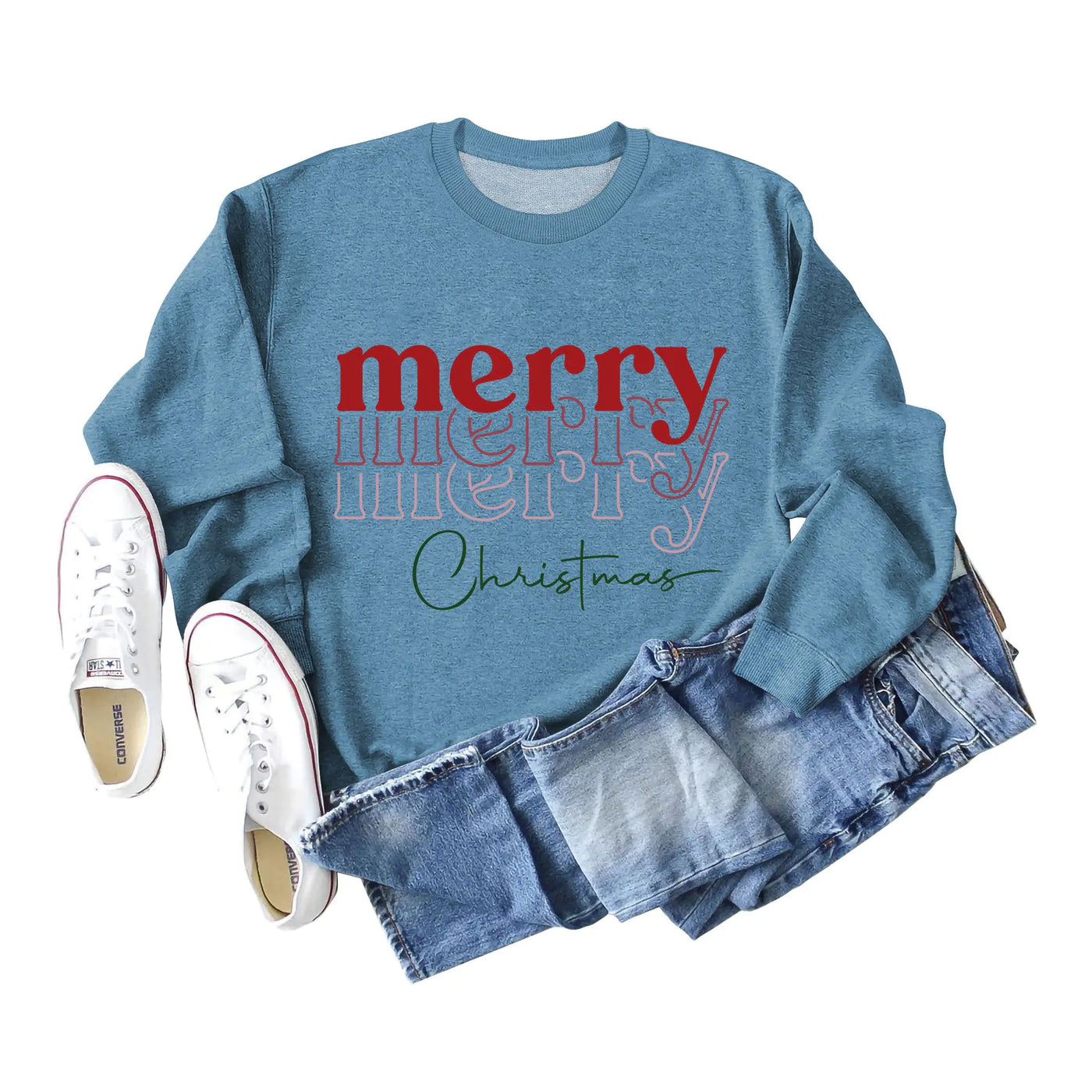 Letter Print Round Neck Long Sleeve Christmas Sweater