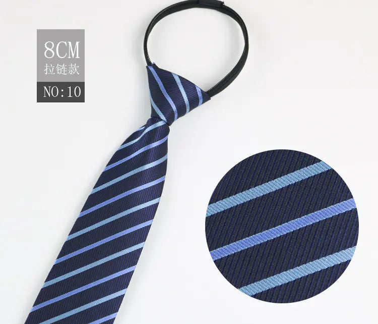 Black Men's Tie - Blue Striped Business Zipper Tie