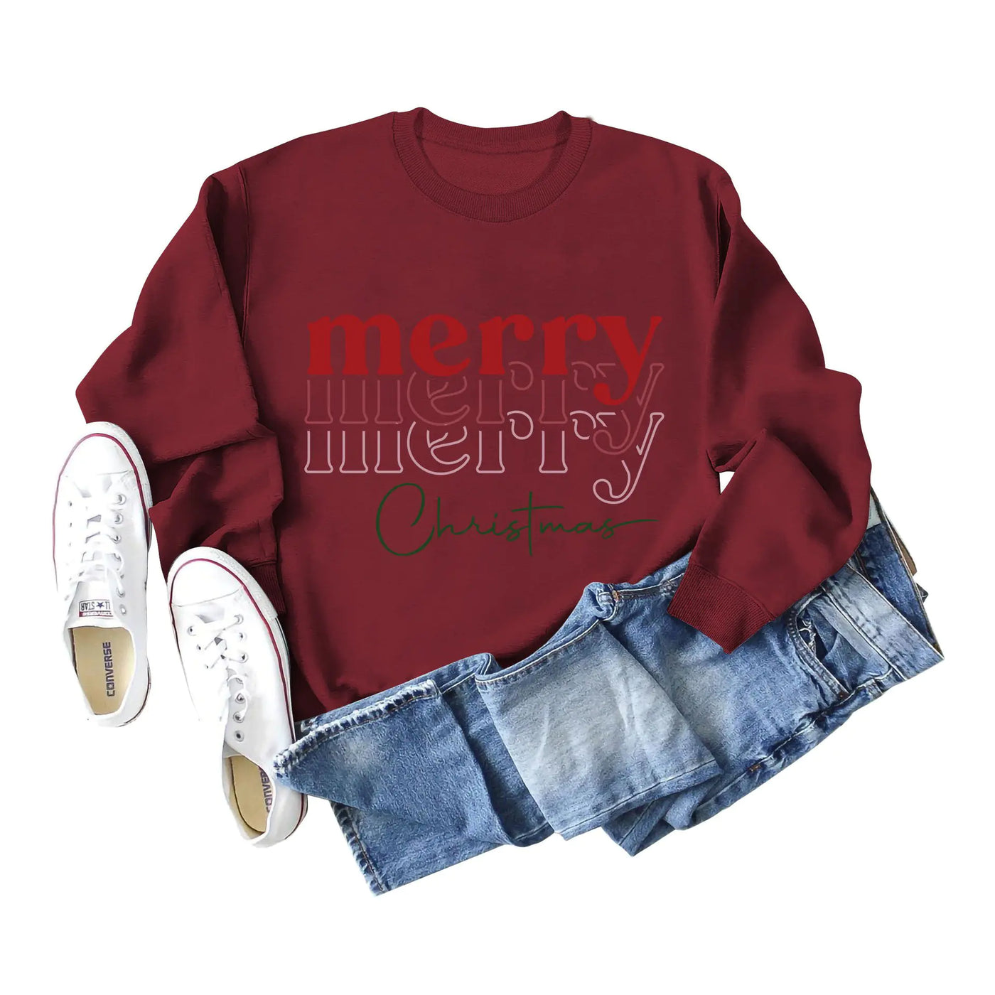 Letter Print Round Neck Long Sleeve Christmas Sweater