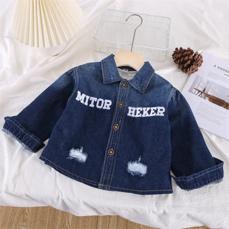 2023 Fall Boys' Casual Denim Shirt with Embroidery
