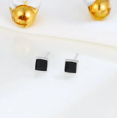 S925 Silver Triangle Stud Earrings with Black Resin