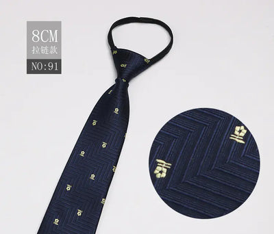 Black Men's Tie - Blue Striped Business Zipper Tie