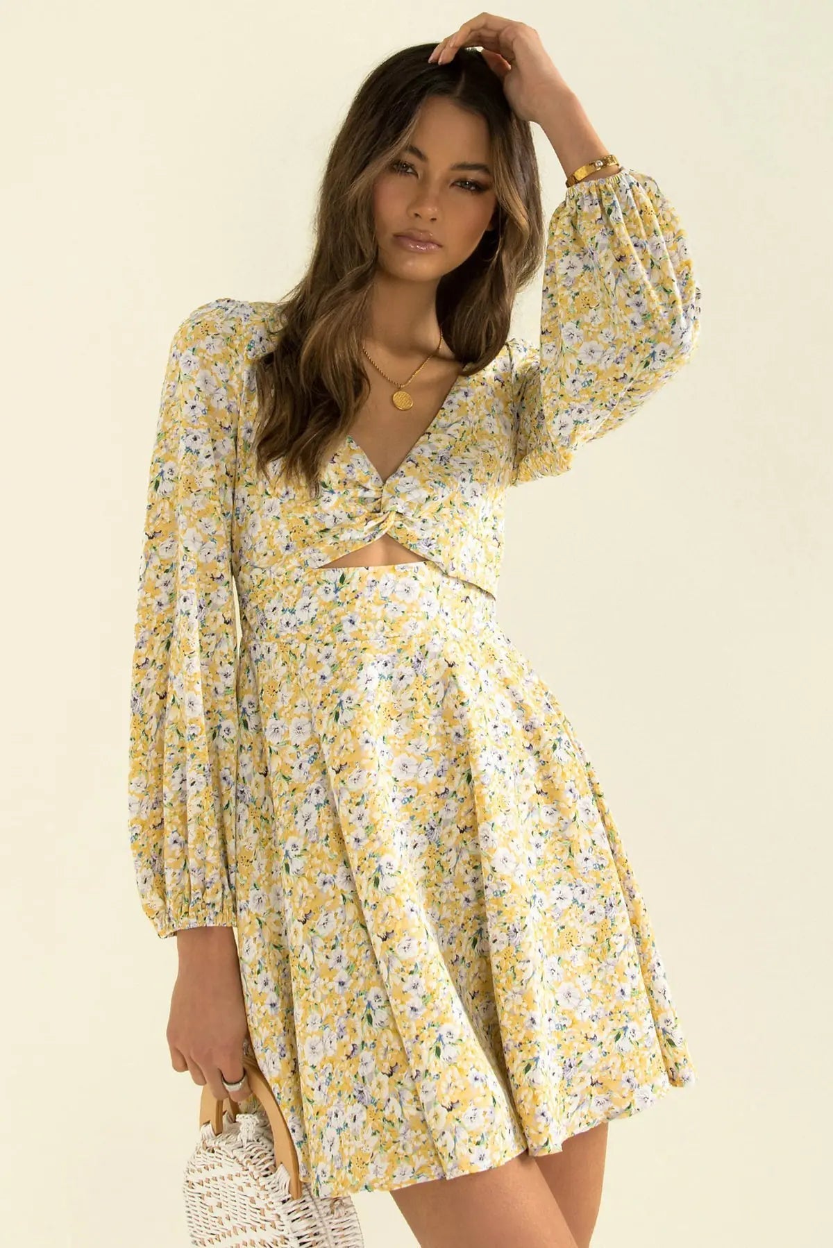 Trendy V - neck Long - sleeved Floral Dress - ActOn