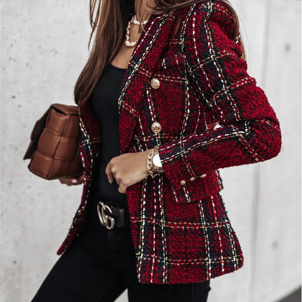 Plaid Buttoned Wool Blazer