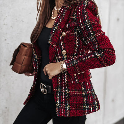 Plaid Buttoned Wool Blazer
