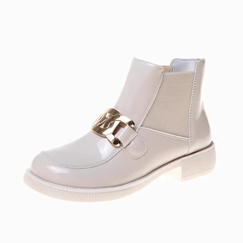 Chunky Heel Fashion Ankle Boots in Metal Design
