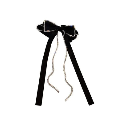 Black Bow Hair Accessory with Rhinestones and Tassels