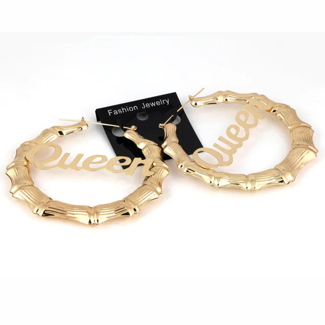 Bamboo Letter Earrings - Oversized Queen Hoop Earrings